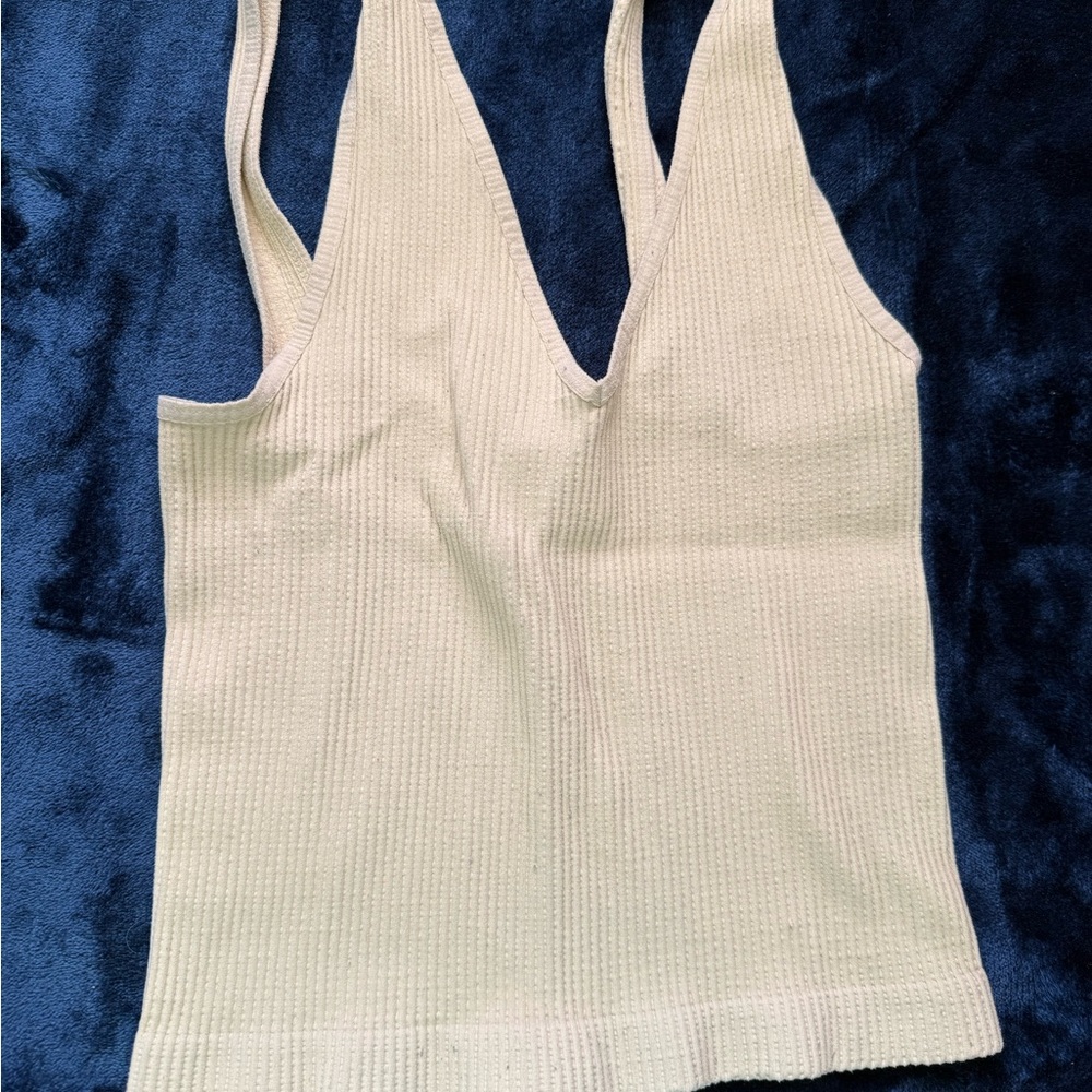 Cream Ribbed Knit Women's Top